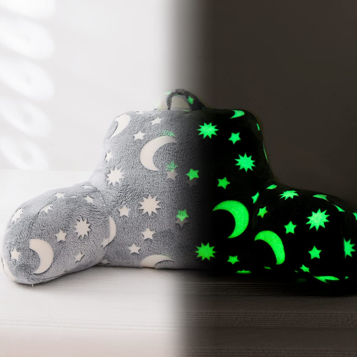 Holawakaka Glow In The Dark Bed Rest Pillow With Arms,Glitter Moon Stars Reading Pillows Perfect For Teens,Kids,Boys, Girls Lumb